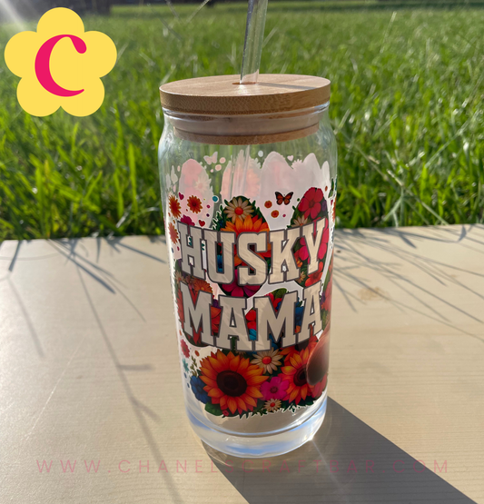 Husky Mama 20oz Glass with Bamboo Lid + Reusable Glass Straw