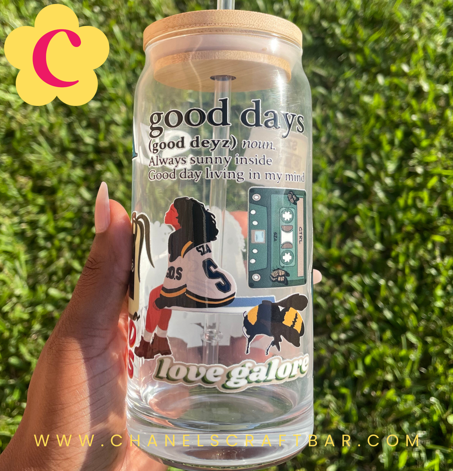 Sza 20oz Glass Cup With Bamboo Lid + Straw
