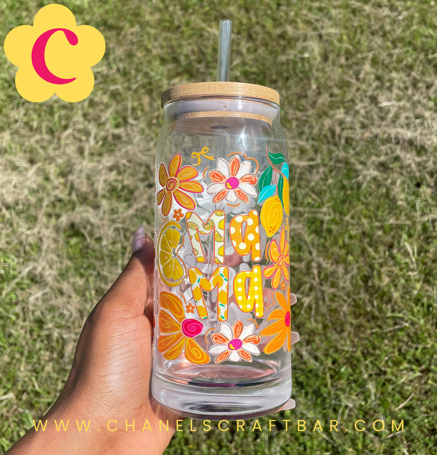 Mama Bamboo Lid Glass Cup