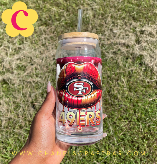 49ers bamboo lid glass cup