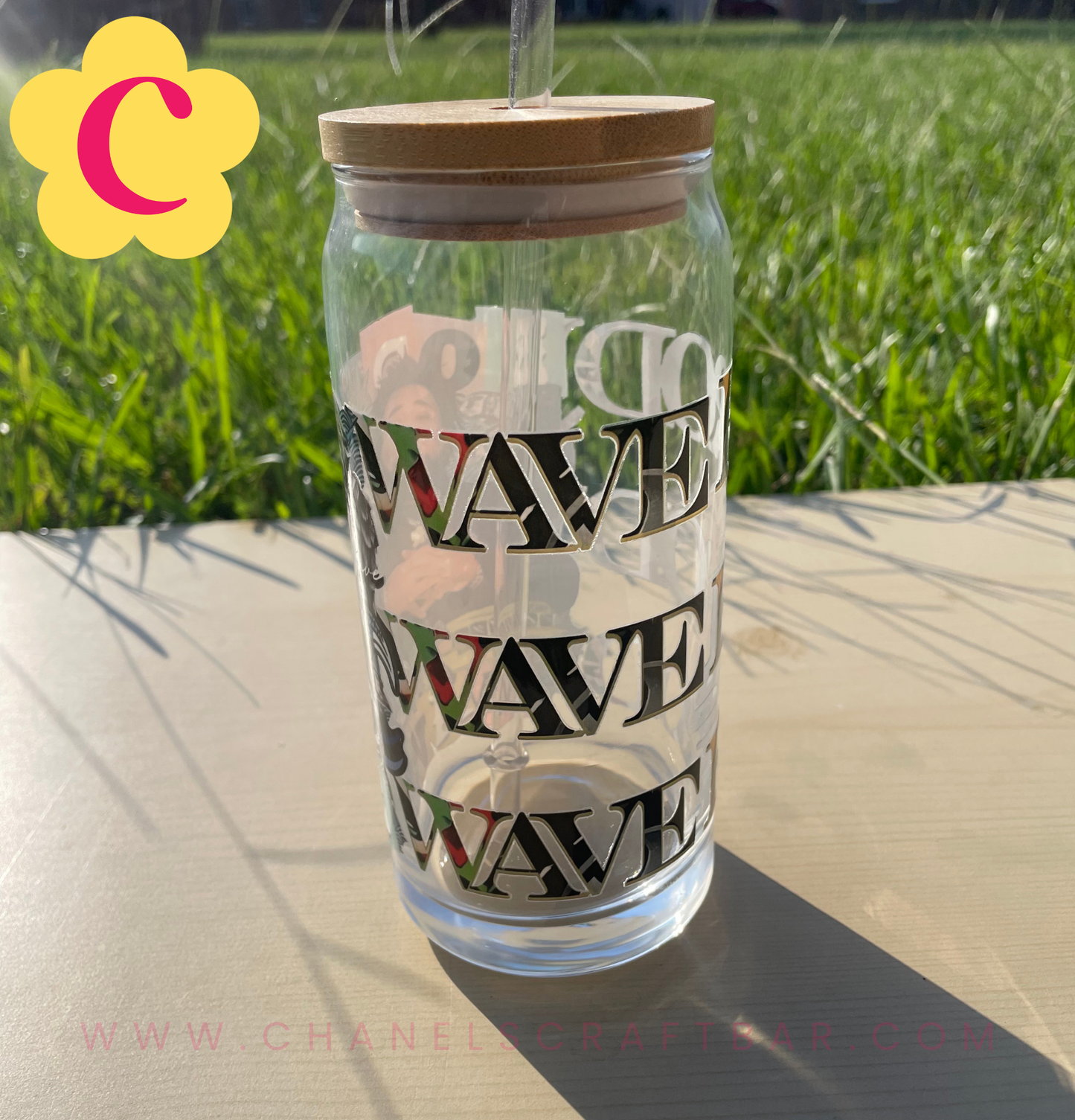 Rod Wave 20oz Glass Cup with Bamboo lid + Reusable straw