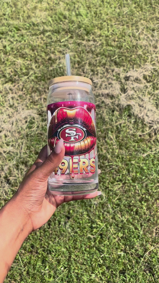 49ERS 20oz Glass Cup with Bamboo Lid + Straw